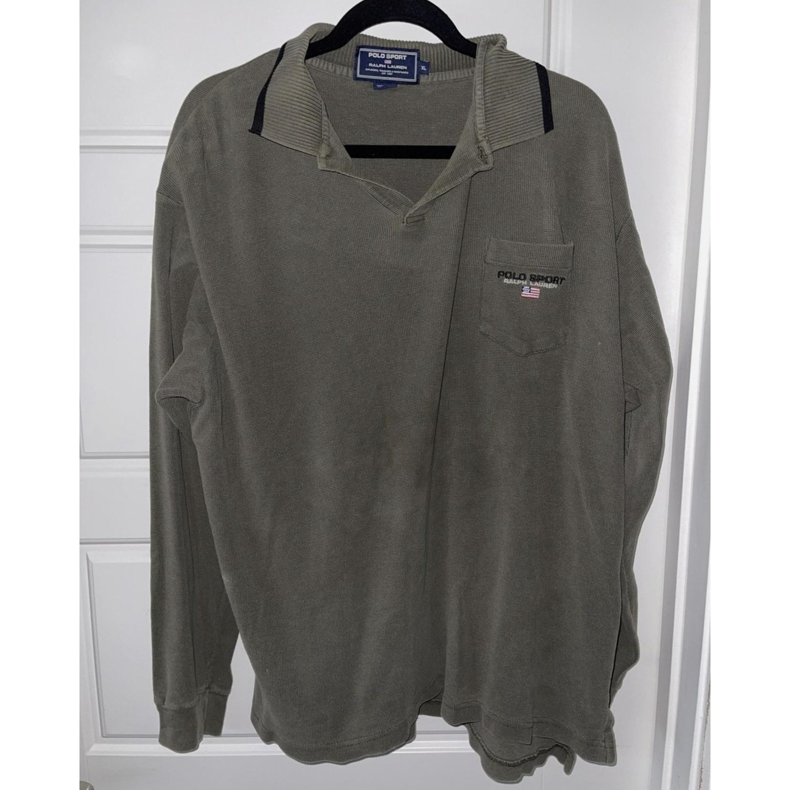 Polo Sport Ralph Lauren Polo Shirt Mens Xl Green Long Sleeve Cotton Knit Logo